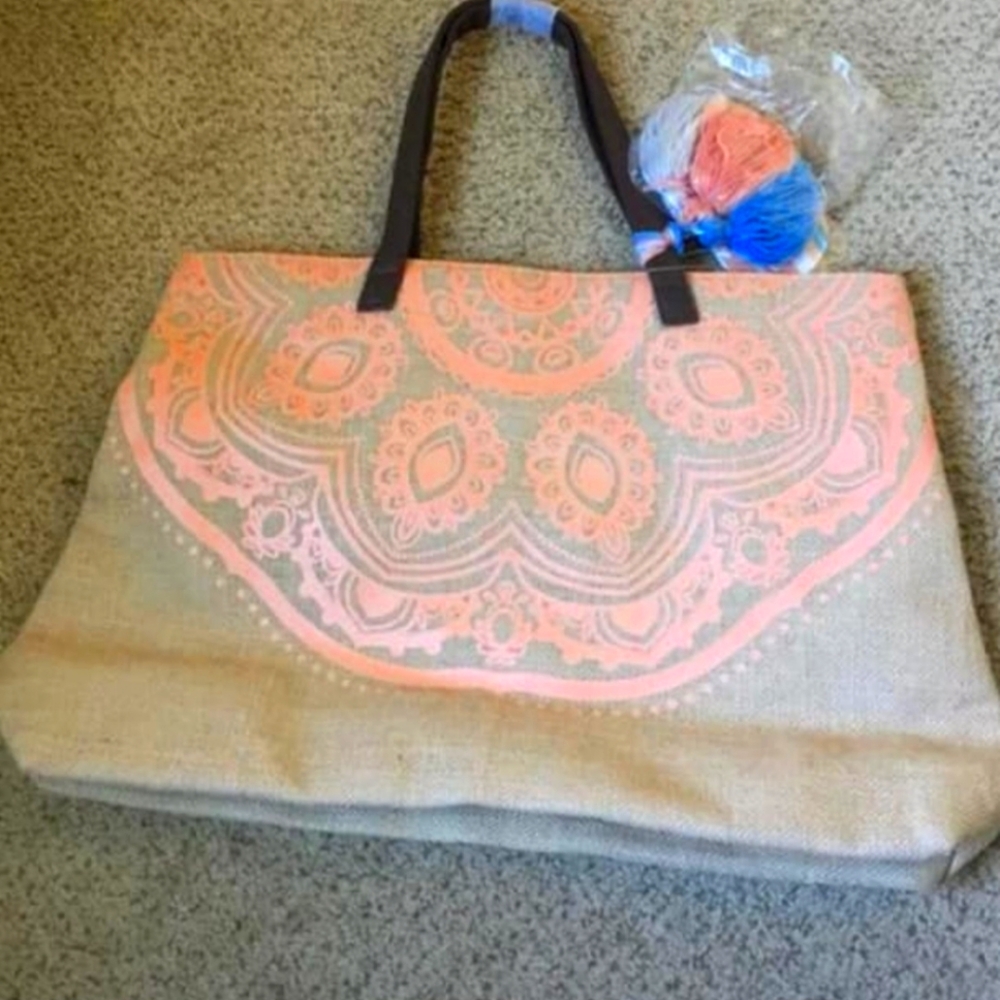 Pink and Tan Tote Bag